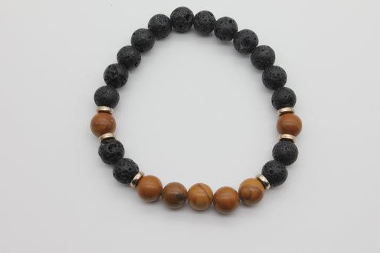 Wächter der Aschenpfade– Lavastein-Armband mit Holzperlen