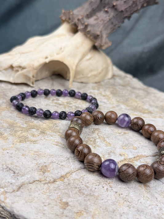 Nachtschatten – Armband-Set mit Amethyst & Lavastein