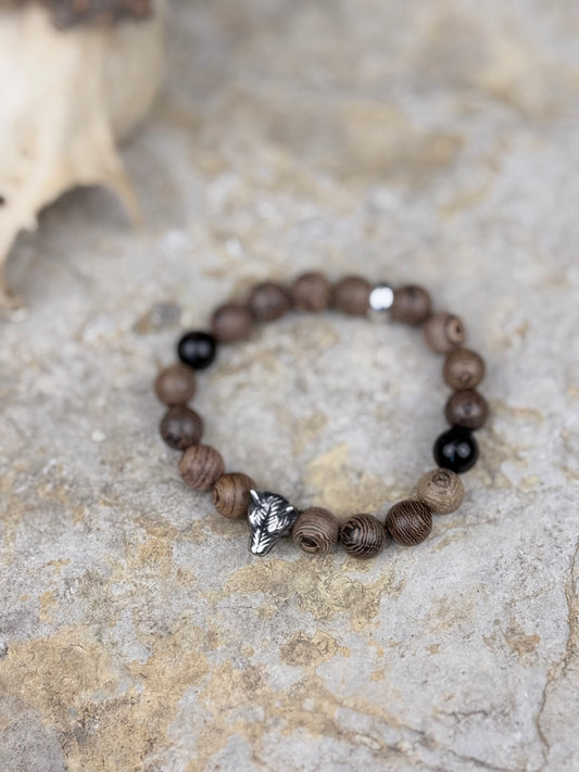 Wolfskrieger – Armband mit Obsidian & silbernem Wolfskopf