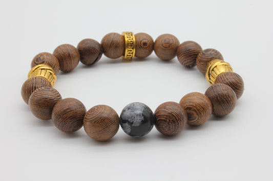 Armband „Frostpfad“ – Schneeflocken-Obsidian & Gold
