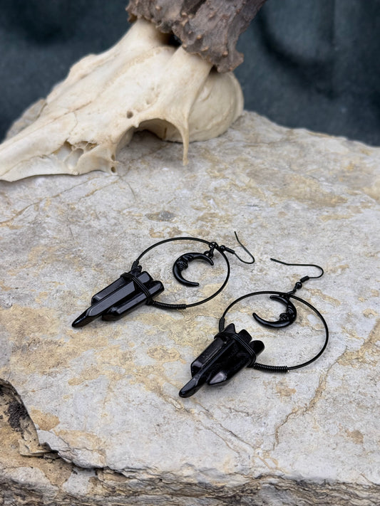 Nachtmond der Schattenzauberin – Mystische Ohrringe mit Obsidian-Kristallen & schwarzer Mondsichel