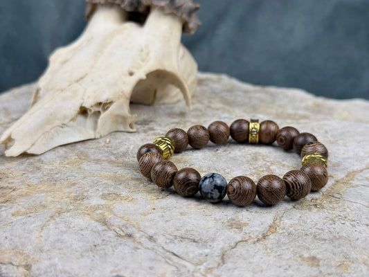 Armband „Frostpfad“ – Schneeflocken-Obsidian & Gold