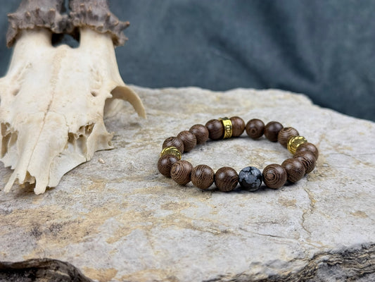 Armband „Frostpfad“ – Schneeflocken-Obsidian & Gold