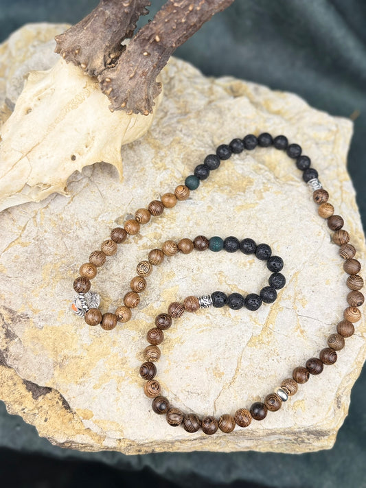 Ushnotz x Nordic Mystery – Lange Reliktkette der Schattenente – Holz & Lava Edition