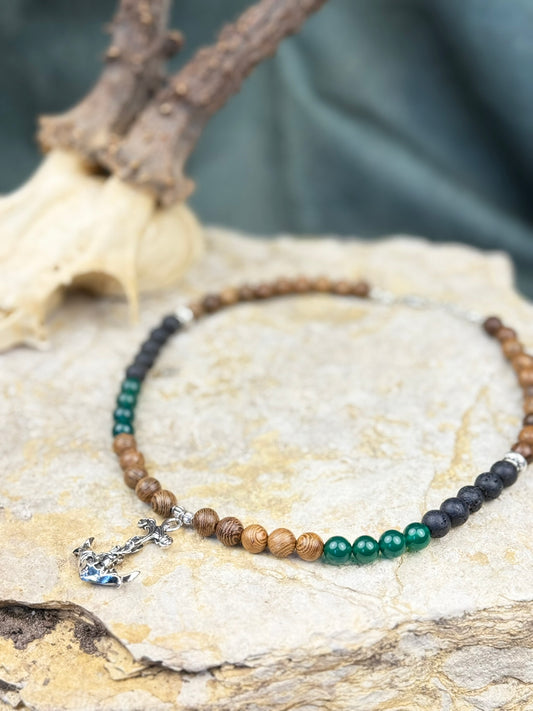 Seewächter der Grünen Tiefe – Piratenkette mit Lavastein & grünem Achat