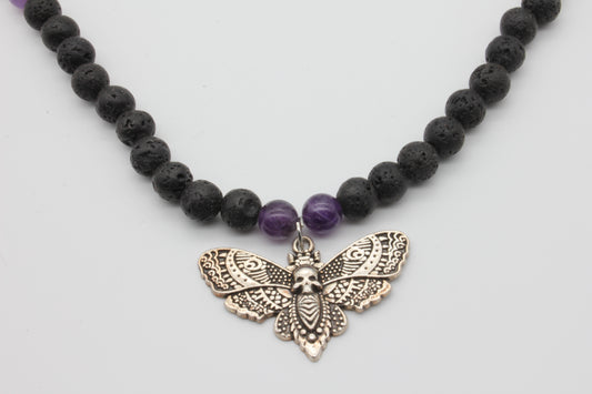 Nachtflügel der Schattenpfade – Mystisches Lava- & Amethyst-Armband